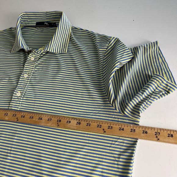 RLX Ralph Lauren Steel Blue & Yellow Striped Performance Golf Polo Mens Large - Picture 5 of 6